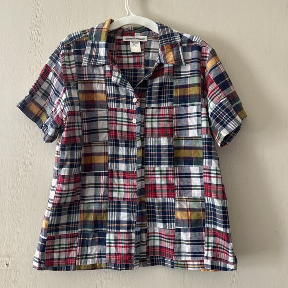 Serengeti Catalog Check Plaid short sleeves 100%cotton Medium Blue Red - Picture 1 of 6
